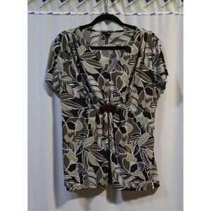 East 5th Size Large Brown Floral Beaded Accents Blouse